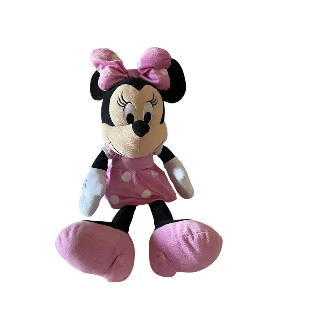 Disney Black White Pink Polka Dots Dress Minnie Mouse Stuffed Plush Toy 16"